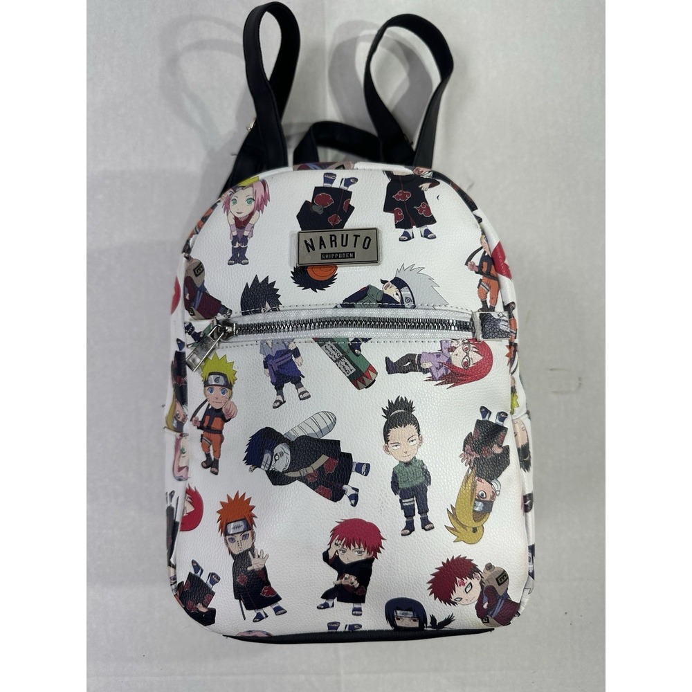 Naruto Anime Chibi Characters Mini Backpack Faux Leather White Anime Ba